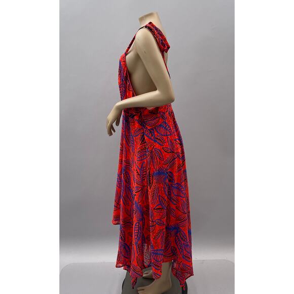 Alexis x Target Dress Women 3X Red Floral Botanical Tie Strap Asymmetrical - Picture 3 of 12